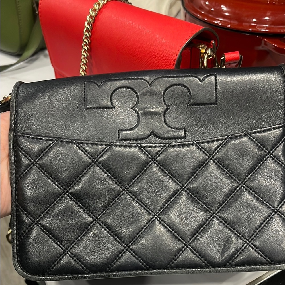 Tory Burch Black Quilted Crossbody Bag with Chain Strap